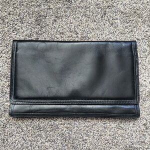 Bottega Veneta Authentic Vintage Black Glazed Calfskin Leather Foldover Clutch